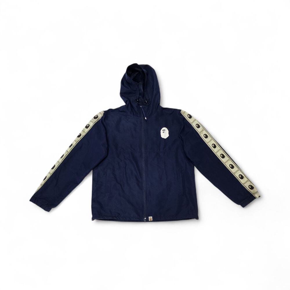 A Bathing Ape BAPE Full Zip Poly Hoodie Jacket Navy Blue Size 2XL Preowned